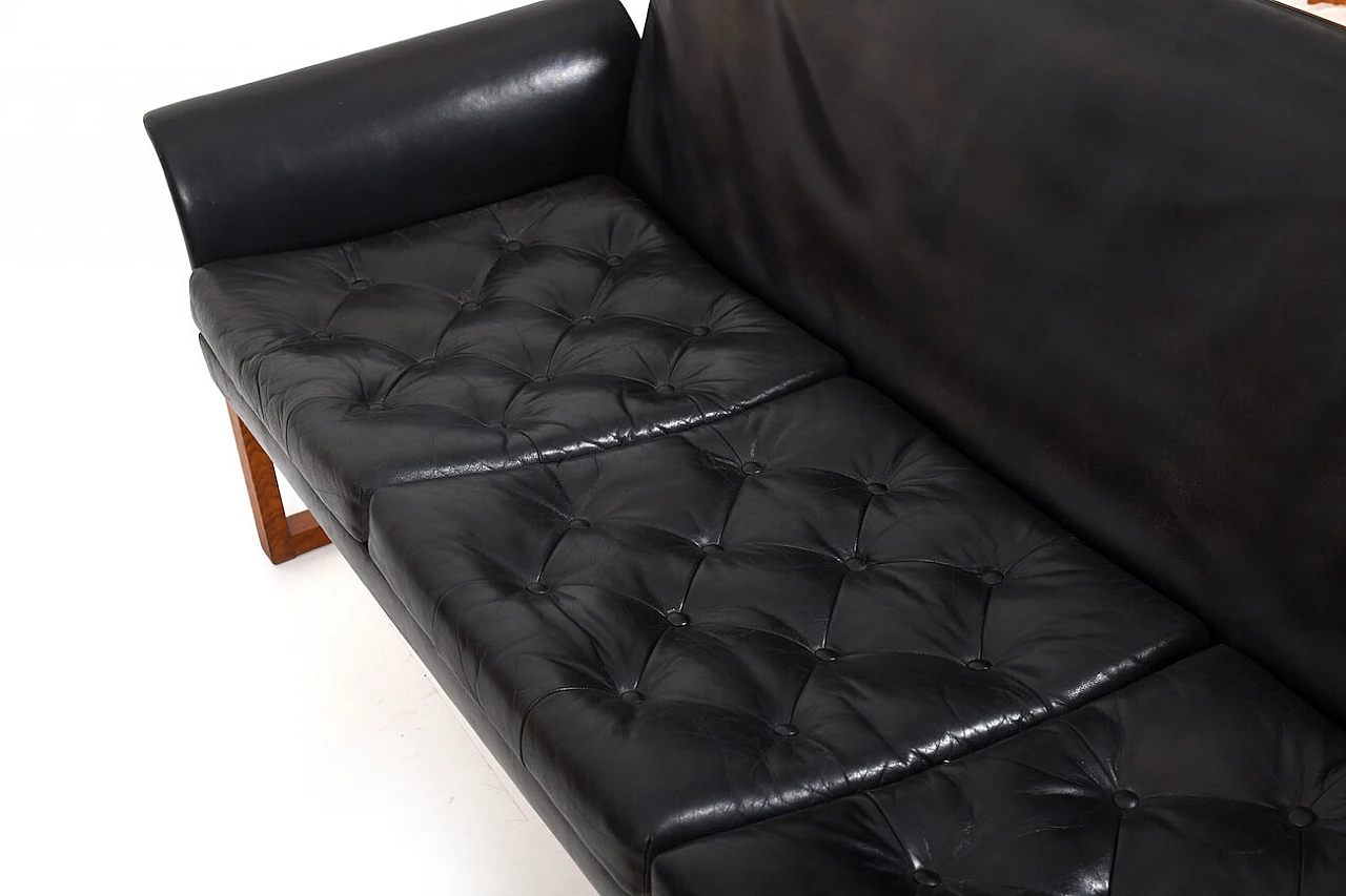 Divano in teak e pelle nera, anni '60 11