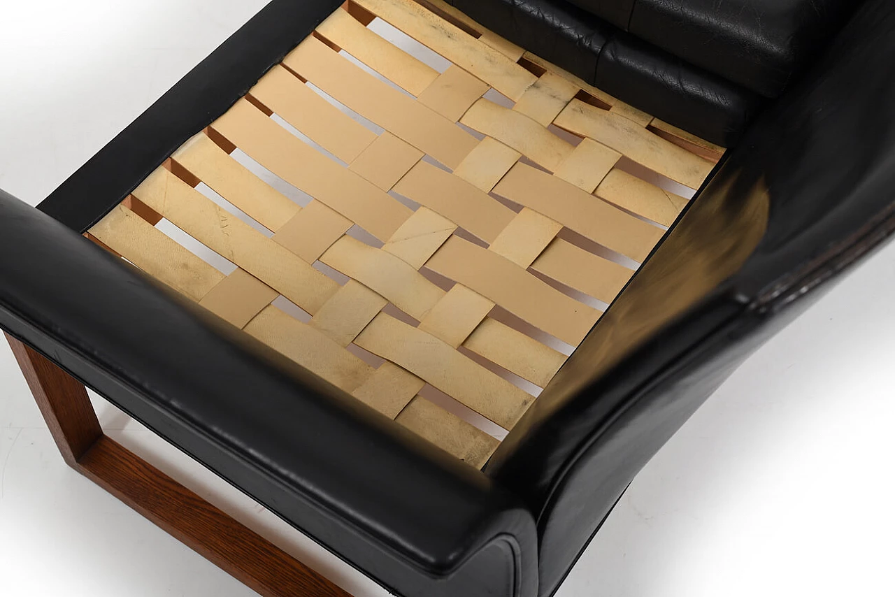 Divano in teak e pelle nera, anni '60 14