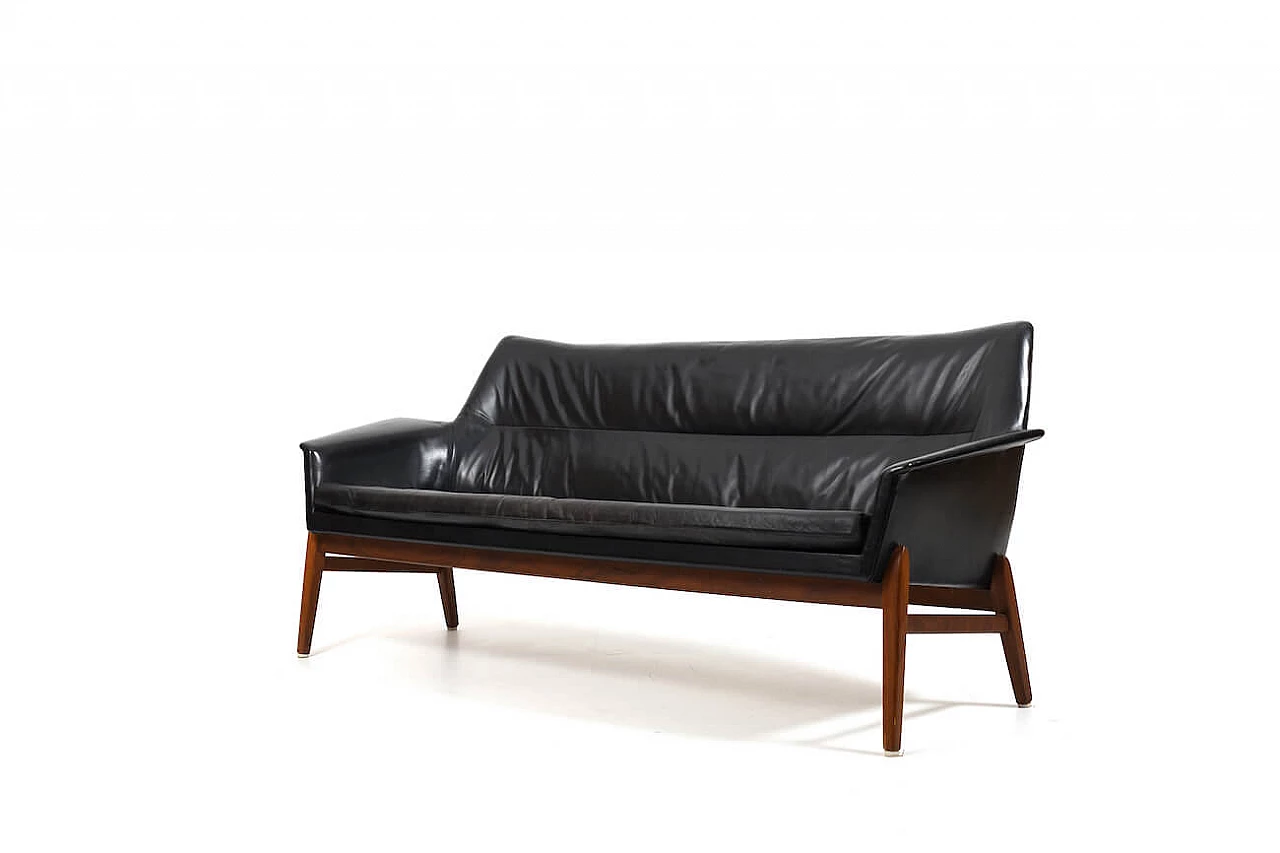 Wing leather and teak sofa by Ib Kofod-Larsen, 1950s 1