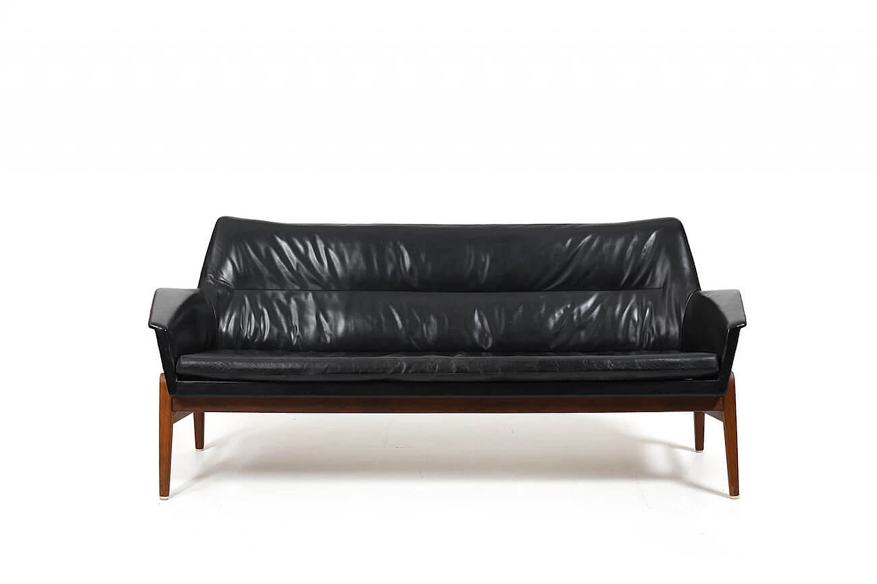 Wing leather and teak sofa by Ib Kofod-Larsen, 1950s 2