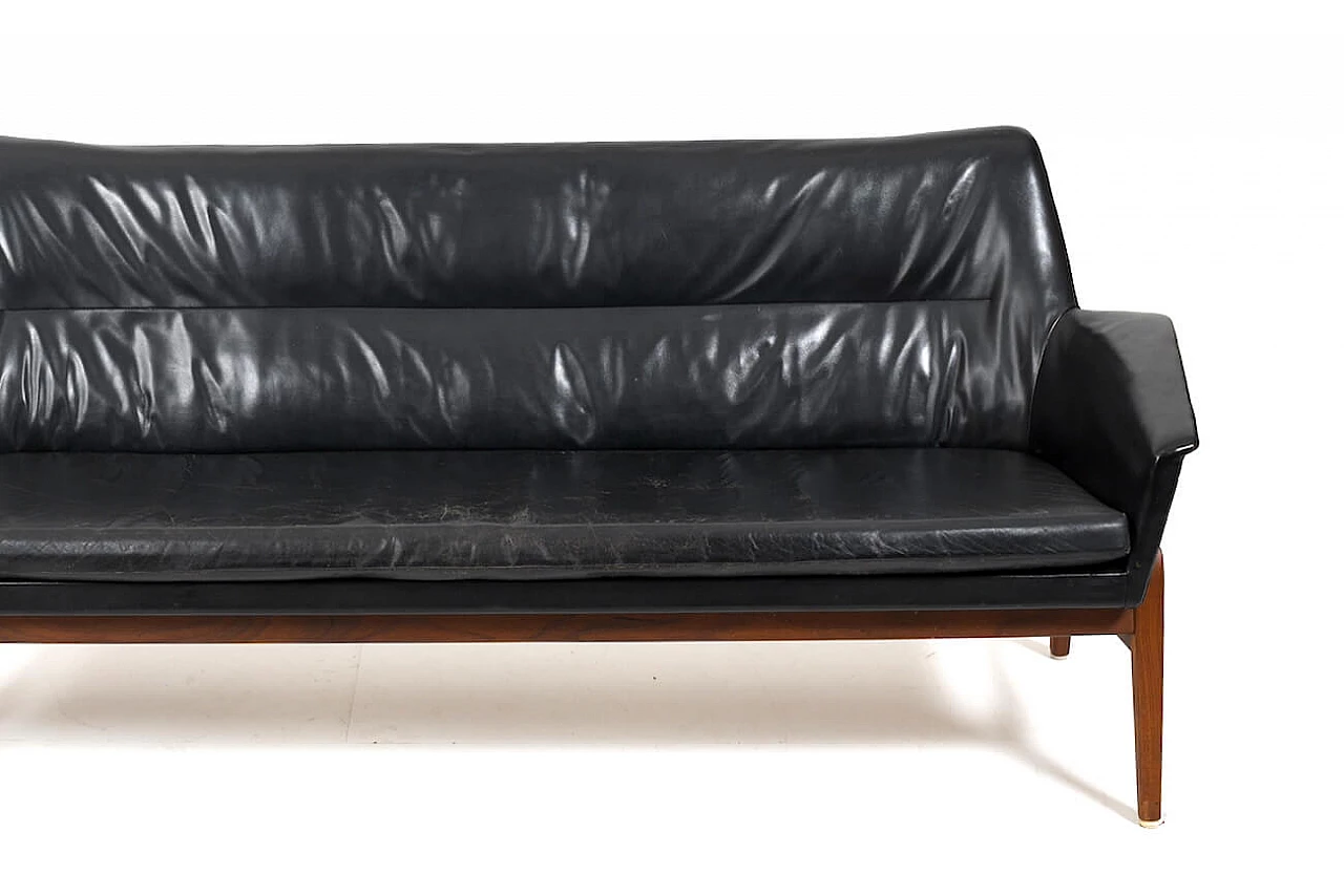 Wing leather and teak sofa by Ib Kofod-Larsen, 1950s 4