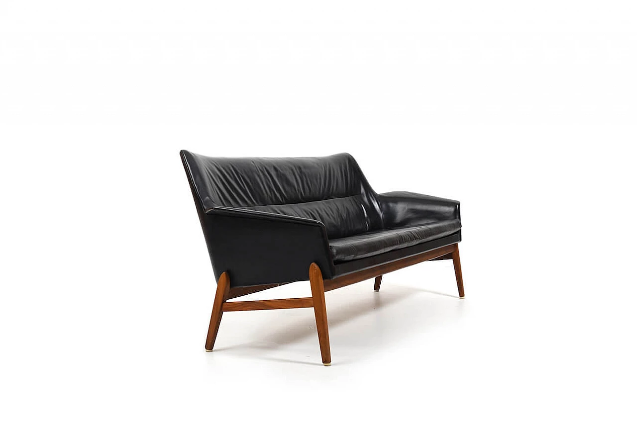 Wing leather and teak sofa by Ib Kofod-Larsen, 1950s 7