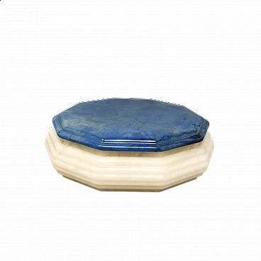 Blue and white alabaster octagonal box, 1960s