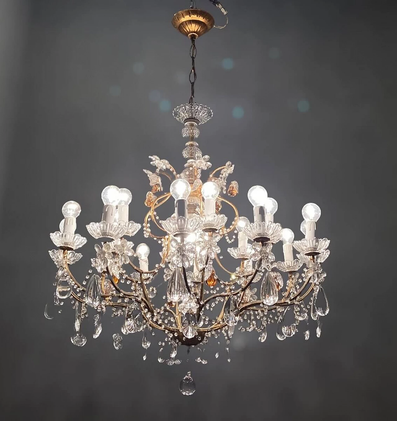 Lampadario a baldacchino in cristallo e vetro di Murano, anni '50 2