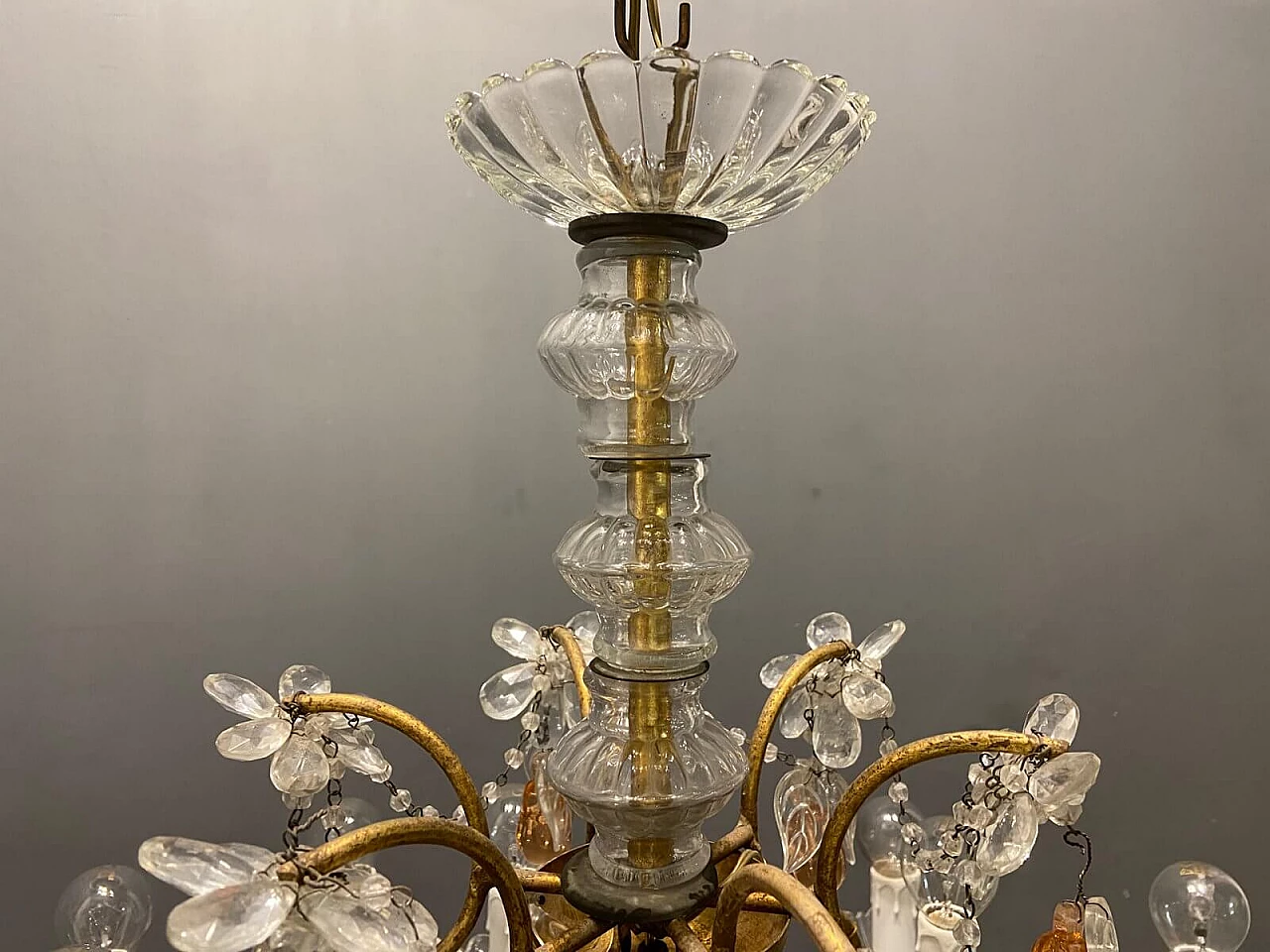 Lampadario a baldacchino in cristallo e vetro di Murano, anni '50 3