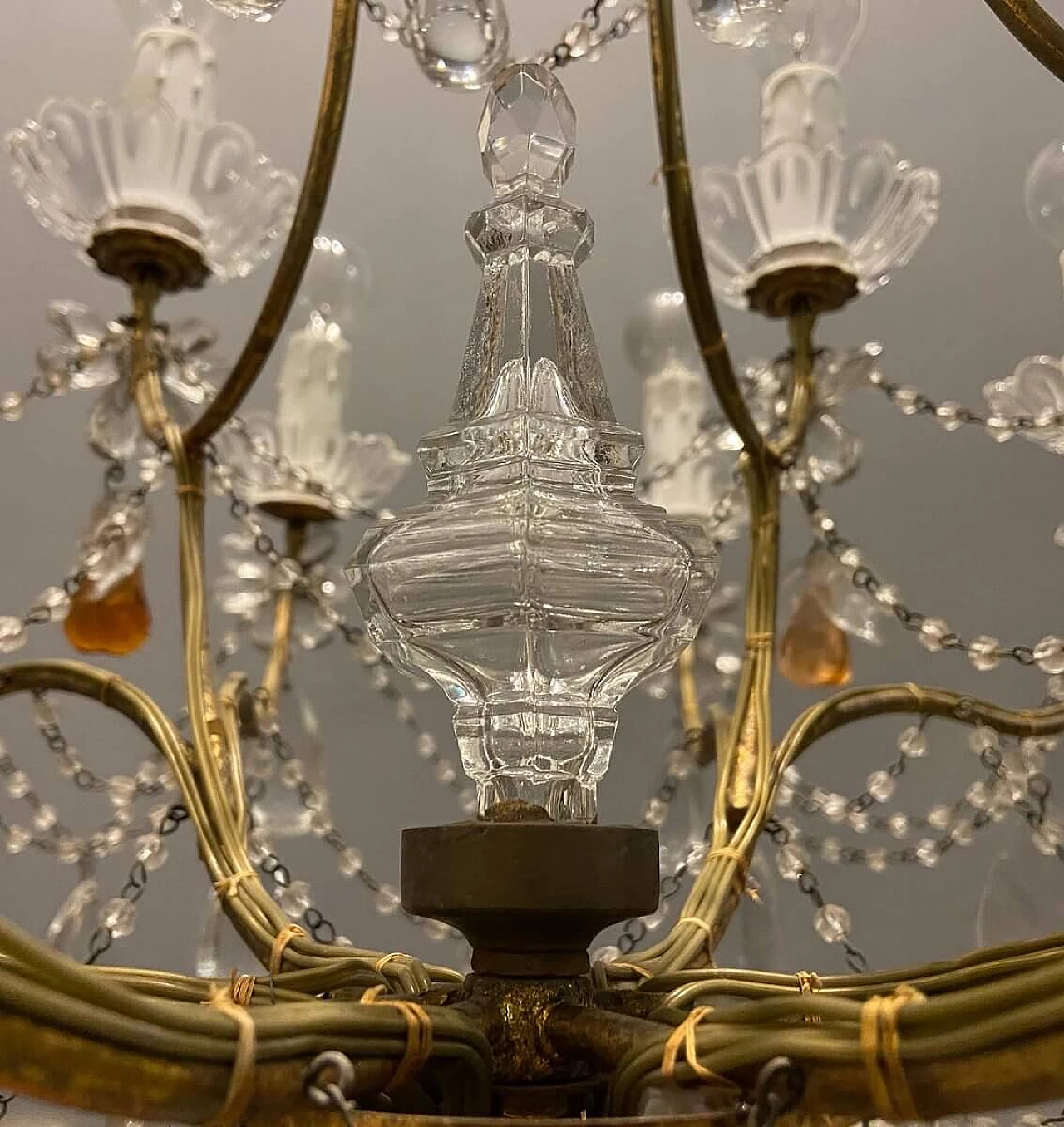 Lampadario a baldacchino in cristallo e vetro di Murano, anni '50 4