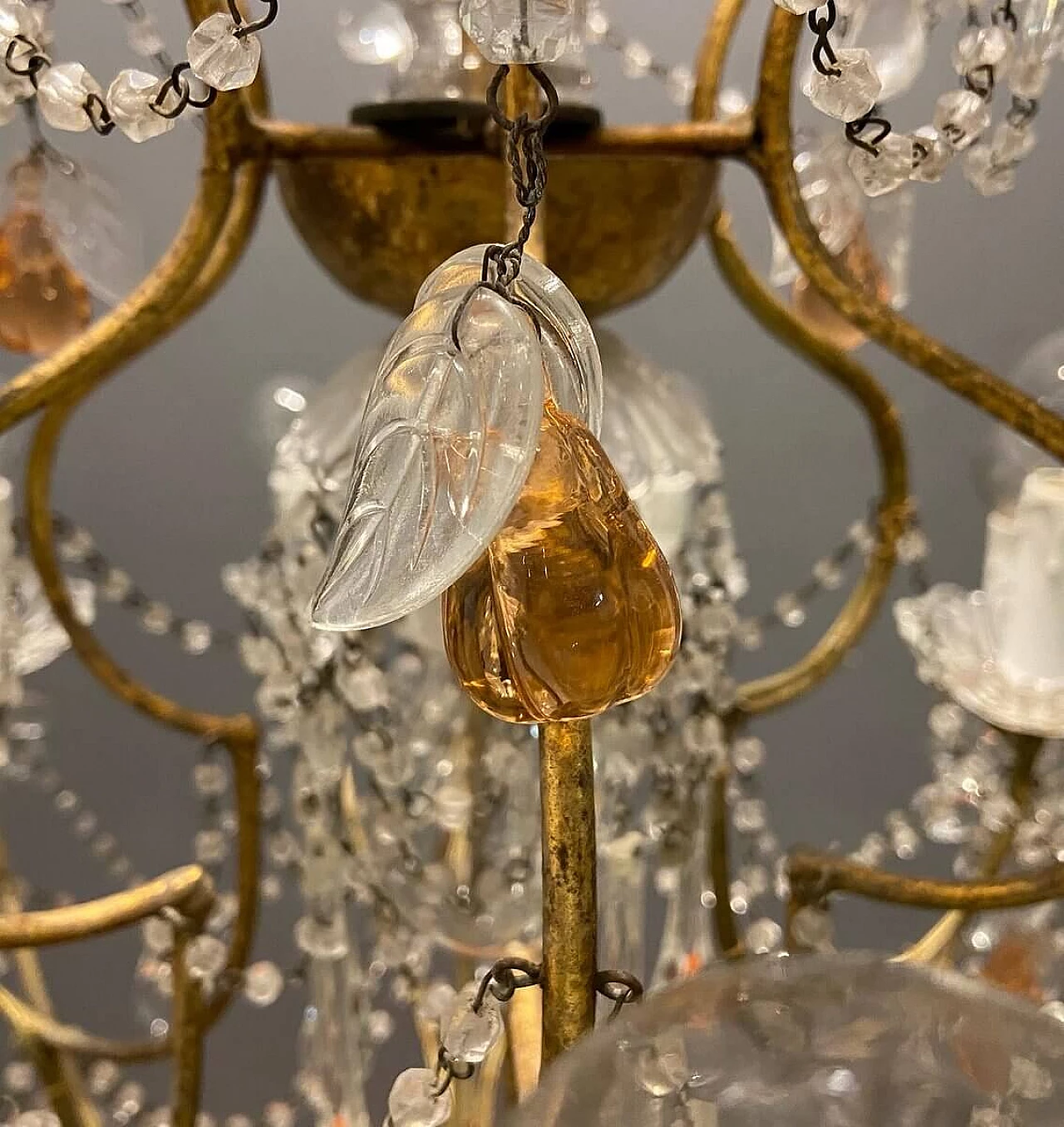 Lampadario a baldacchino in cristallo e vetro di Murano, anni '50 5