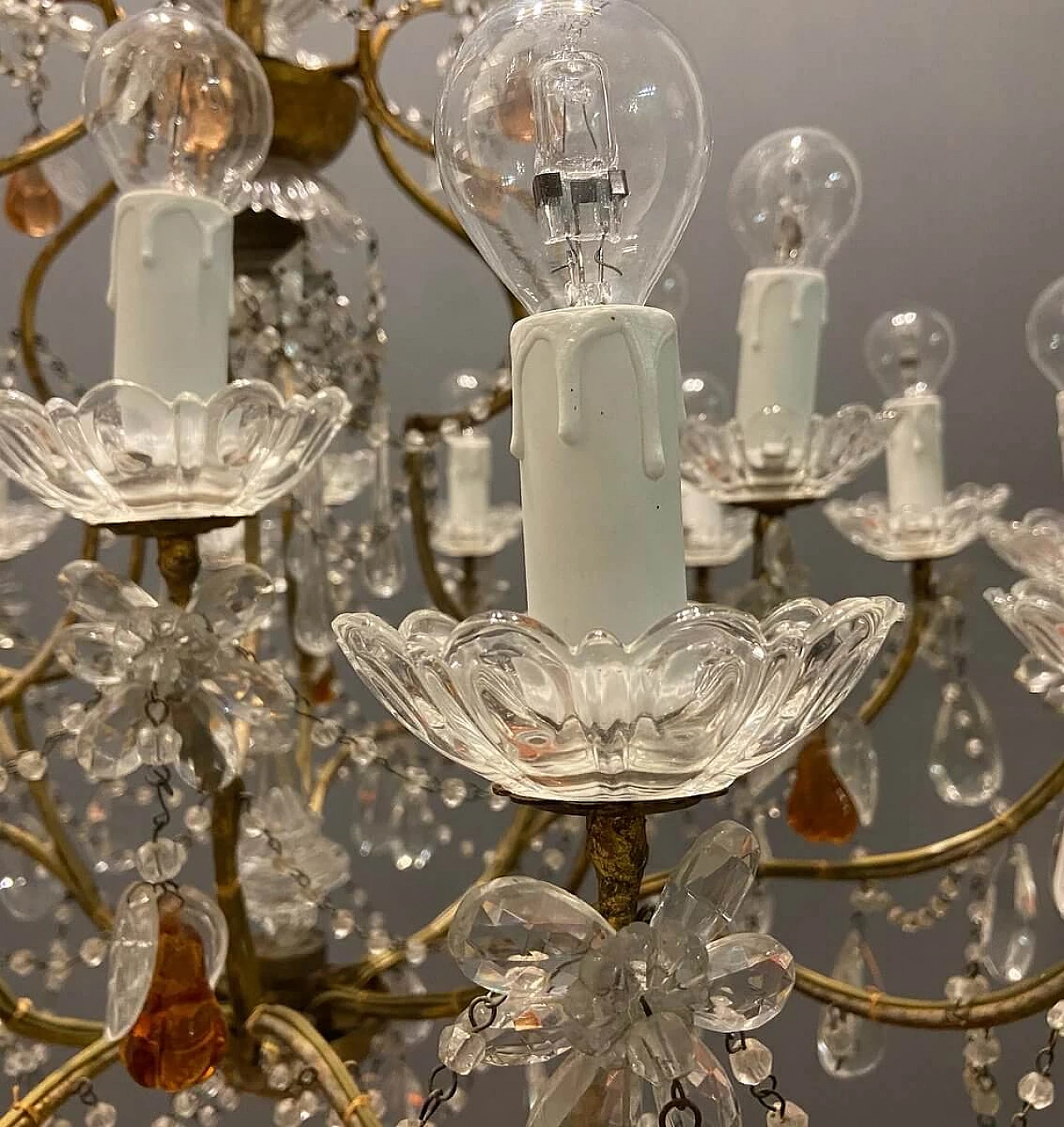 Lampadario a baldacchino in cristallo e vetro di Murano, anni '50 6