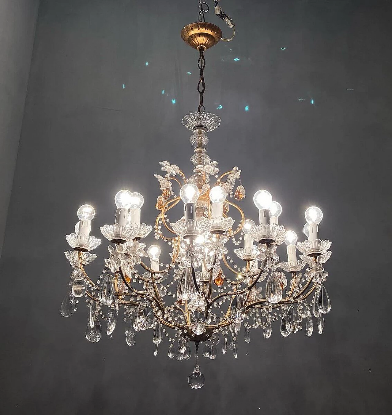 Lampadario a baldacchino in cristallo e vetro di Murano, anni '50 7