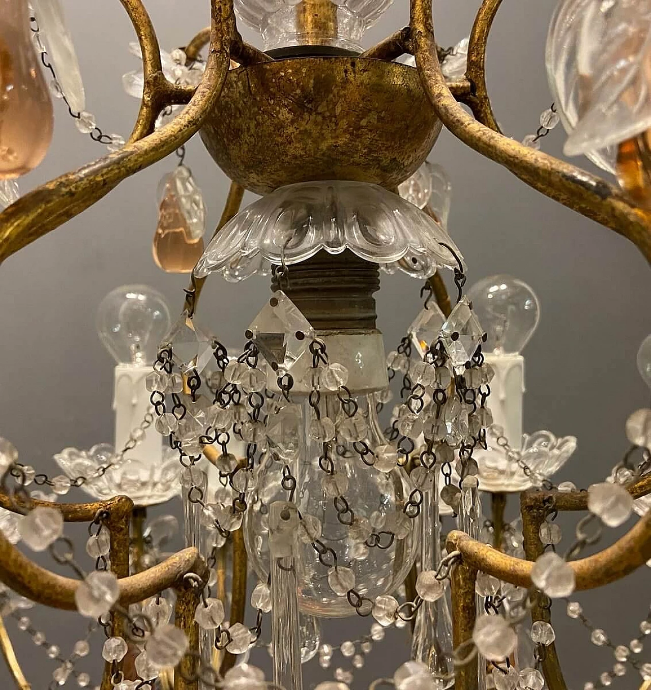 Lampadario a baldacchino in cristallo e vetro di Murano, anni '50 8