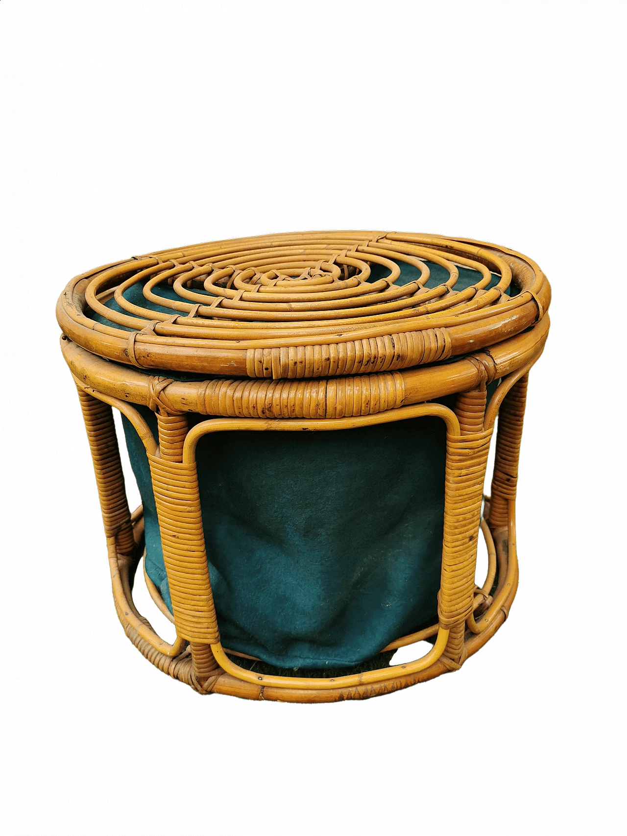 Bamboo and fabric basket, 1960s 4