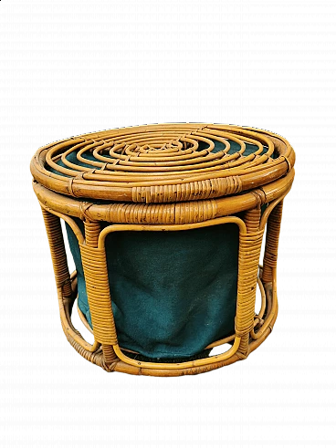 Bamboo and fabric basket, 1960s