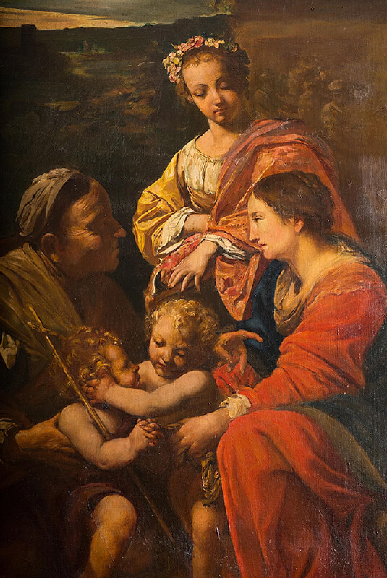 The Holy Family, oil painting on canvas with frame, 19th century 2