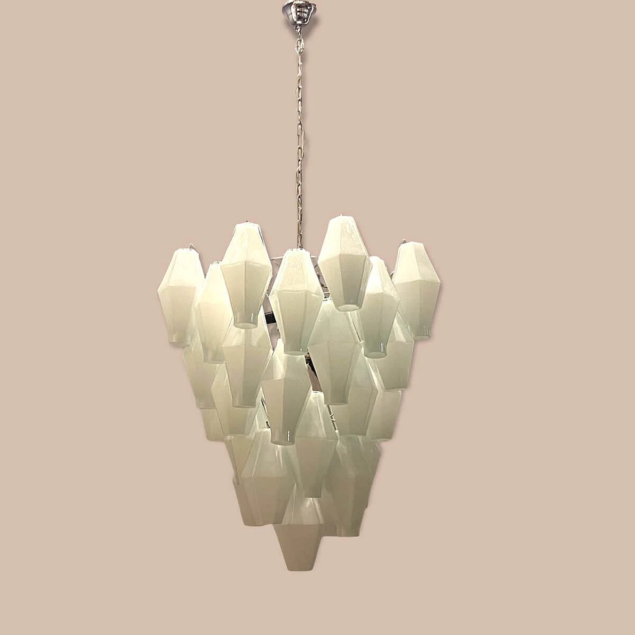 White polygonal glass chandelier, 1980s 1