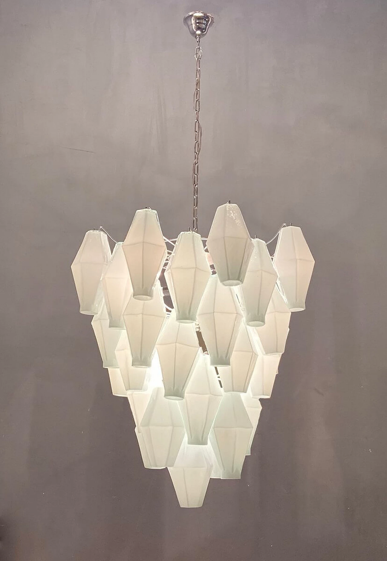 White polygonal glass chandelier, 1980s 2