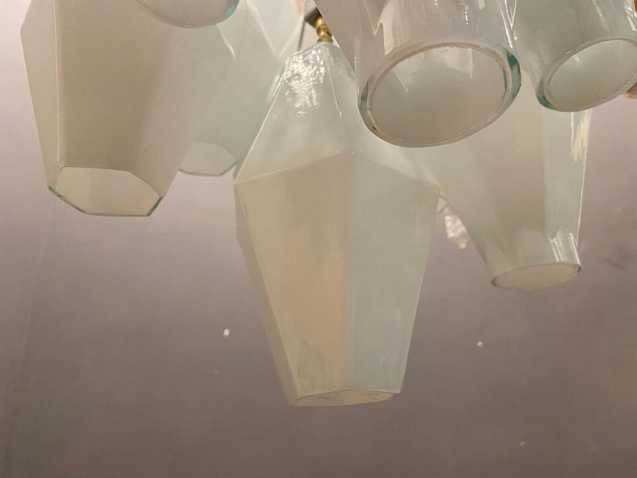 White polygonal glass chandelier, 1980s 3