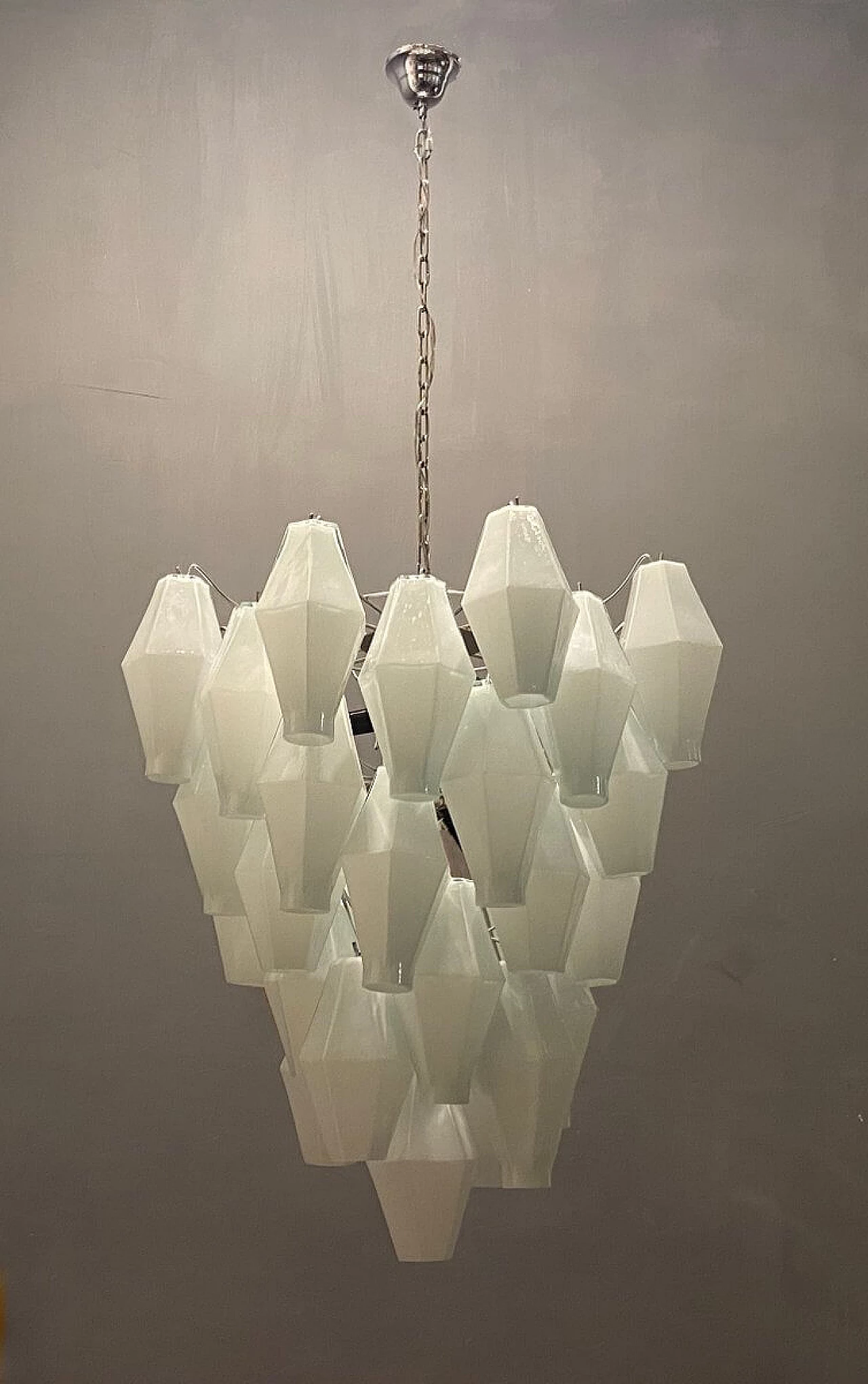 Lampadario in vetro poligonale bianco, anni '80 4