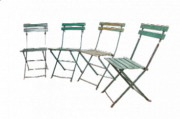 4 Sedie da bistrot in ferro laccate verdi, anni '50