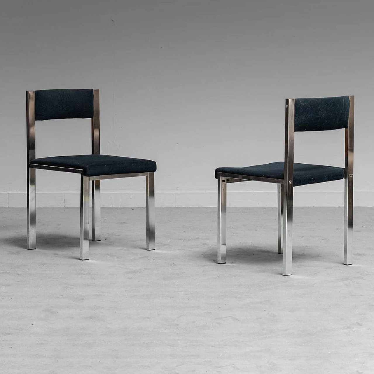 Pair of chromed metal and fabric chairs, 1970s 1