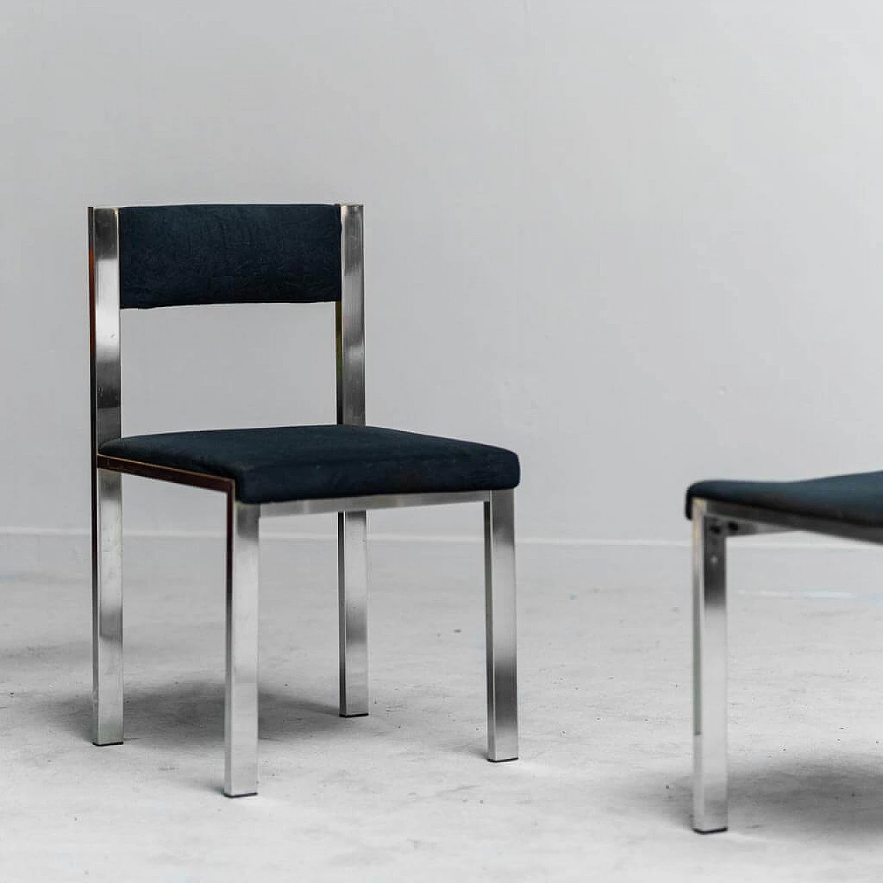 Pair of chromed metal and fabric chairs, 1970s 2