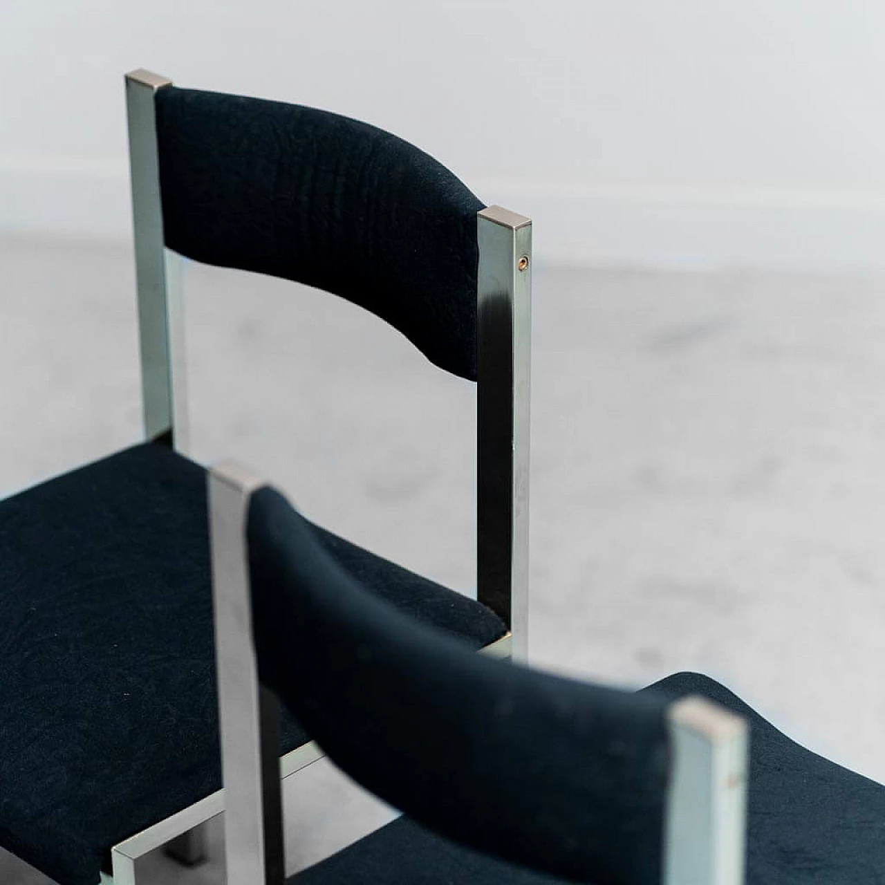 Pair of chromed metal and fabric chairs, 1970s 4