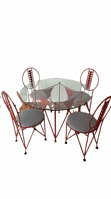 Table with 4 chairs by Frank Lloyd Wright for Cassina, 1970s