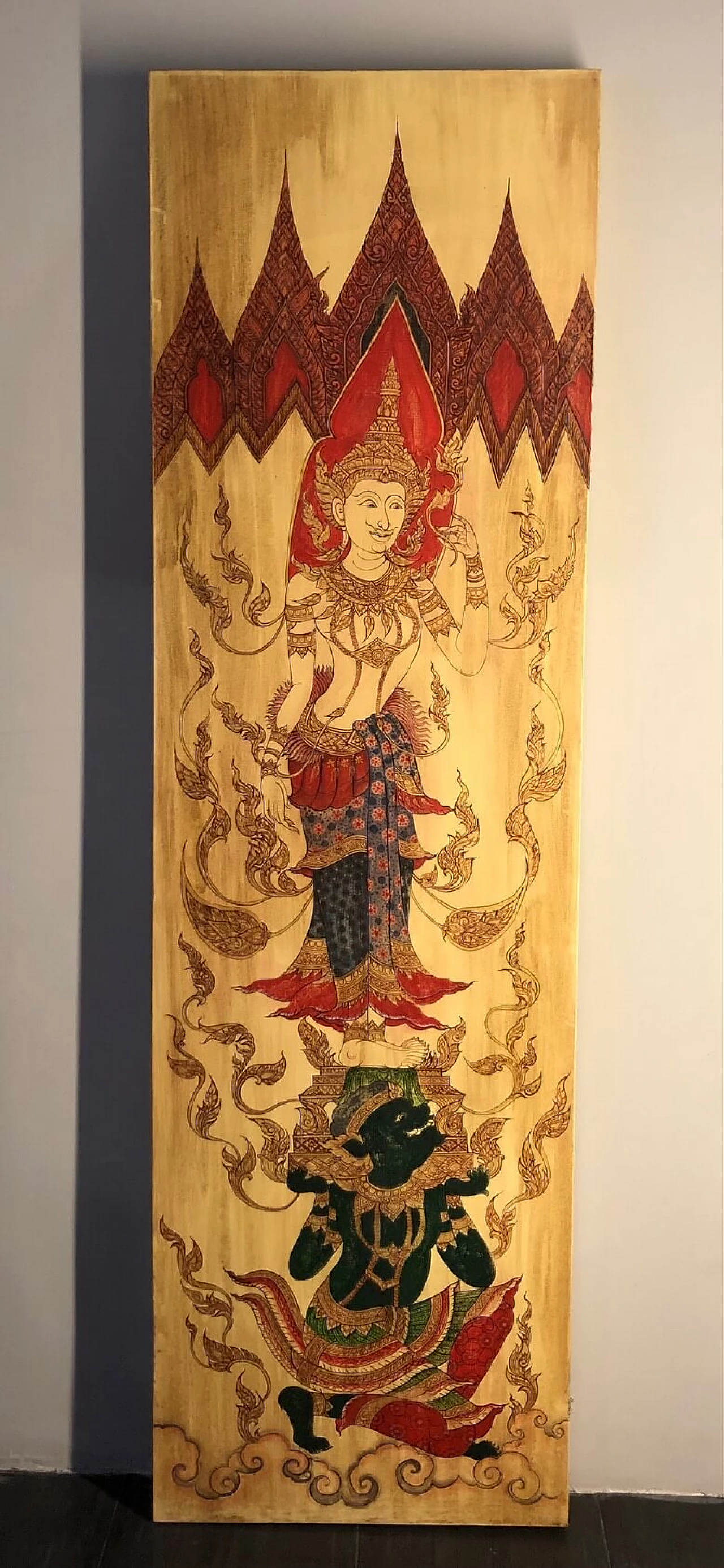 Coppia di pannelli Tailandesi decorati a mano di La Maison Coloniale, primo '900 3