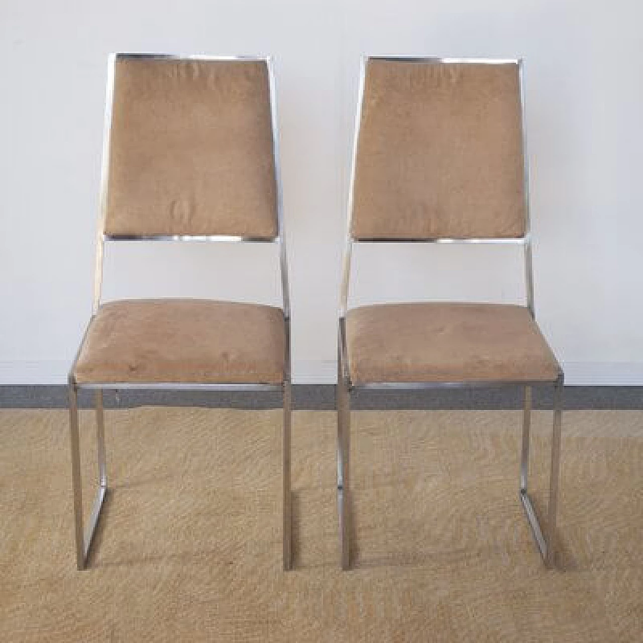 Pair of steel and suede chairs, 1970s 8