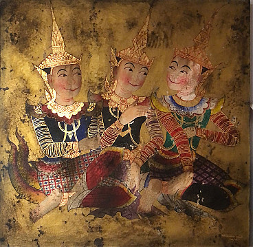 Hand-decorated ethnic painting on canvas, early 20th century