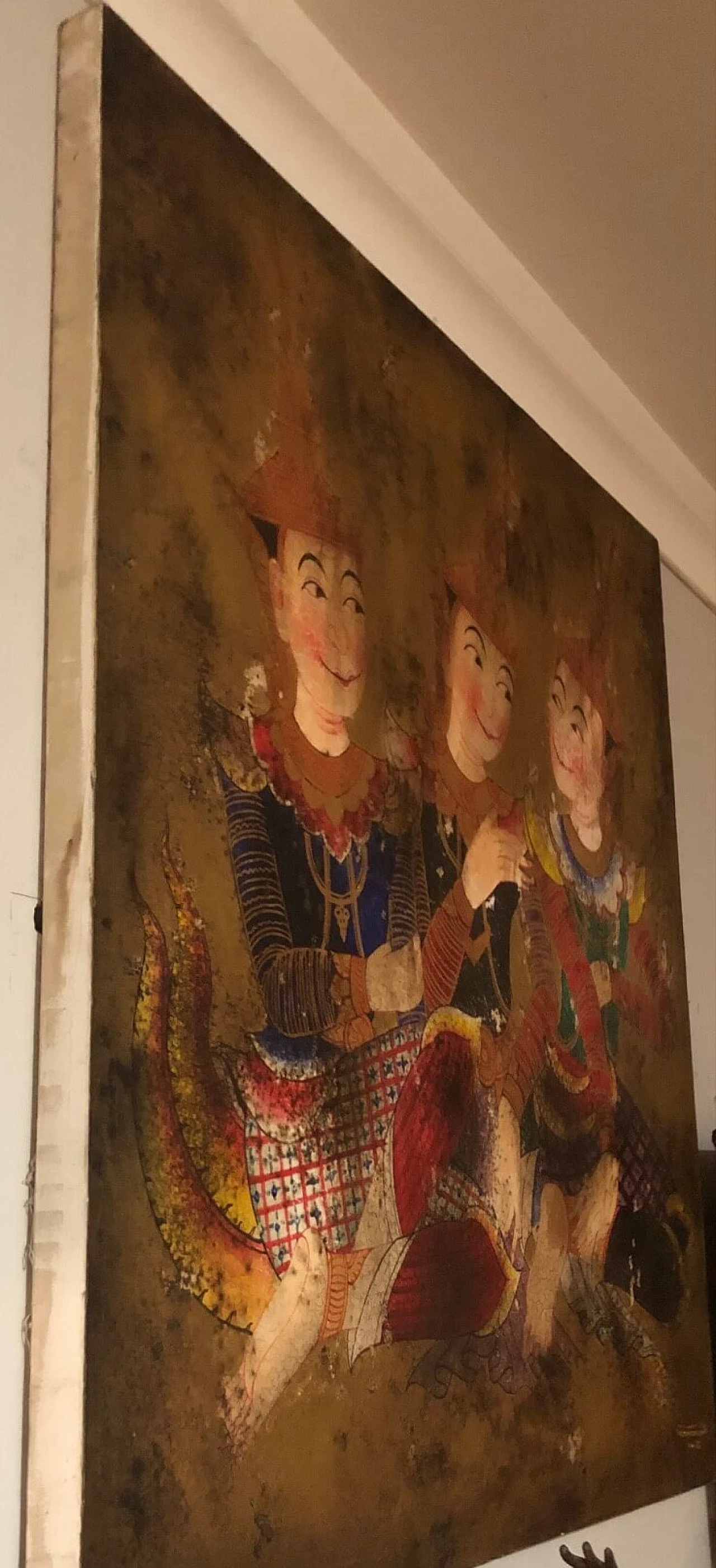 Dipinto etnico su tela decorato a mano, primo '900 4