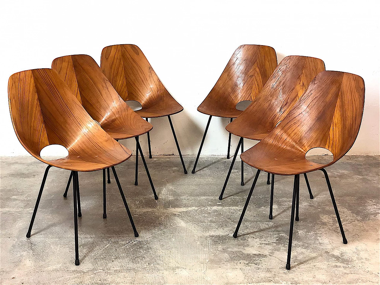 6 Bent plywood chairs by Vittorio Nobili, 1950s 5