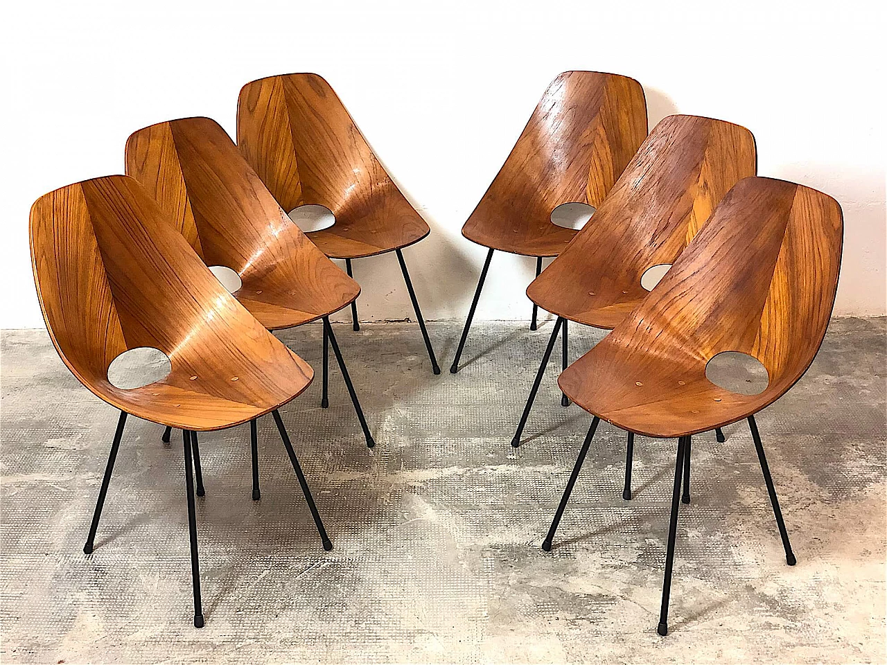 6 Bent plywood chairs by Vittorio Nobili, 1950s 6