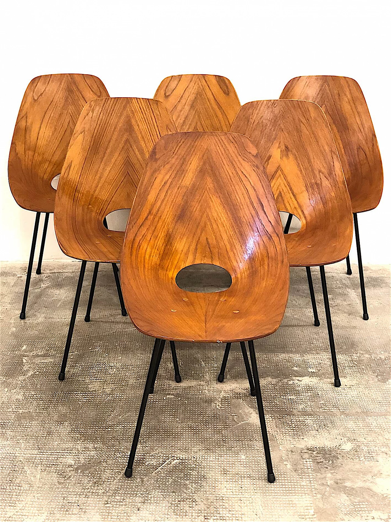 6 Bent plywood chairs by Vittorio Nobili, 1950s 7