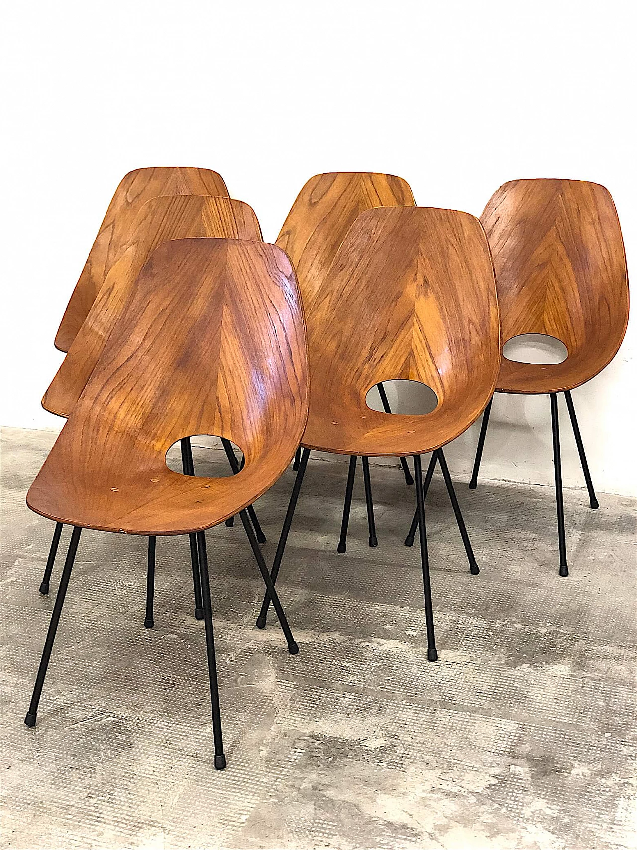 6 Bent plywood chairs by Vittorio Nobili, 1950s 8