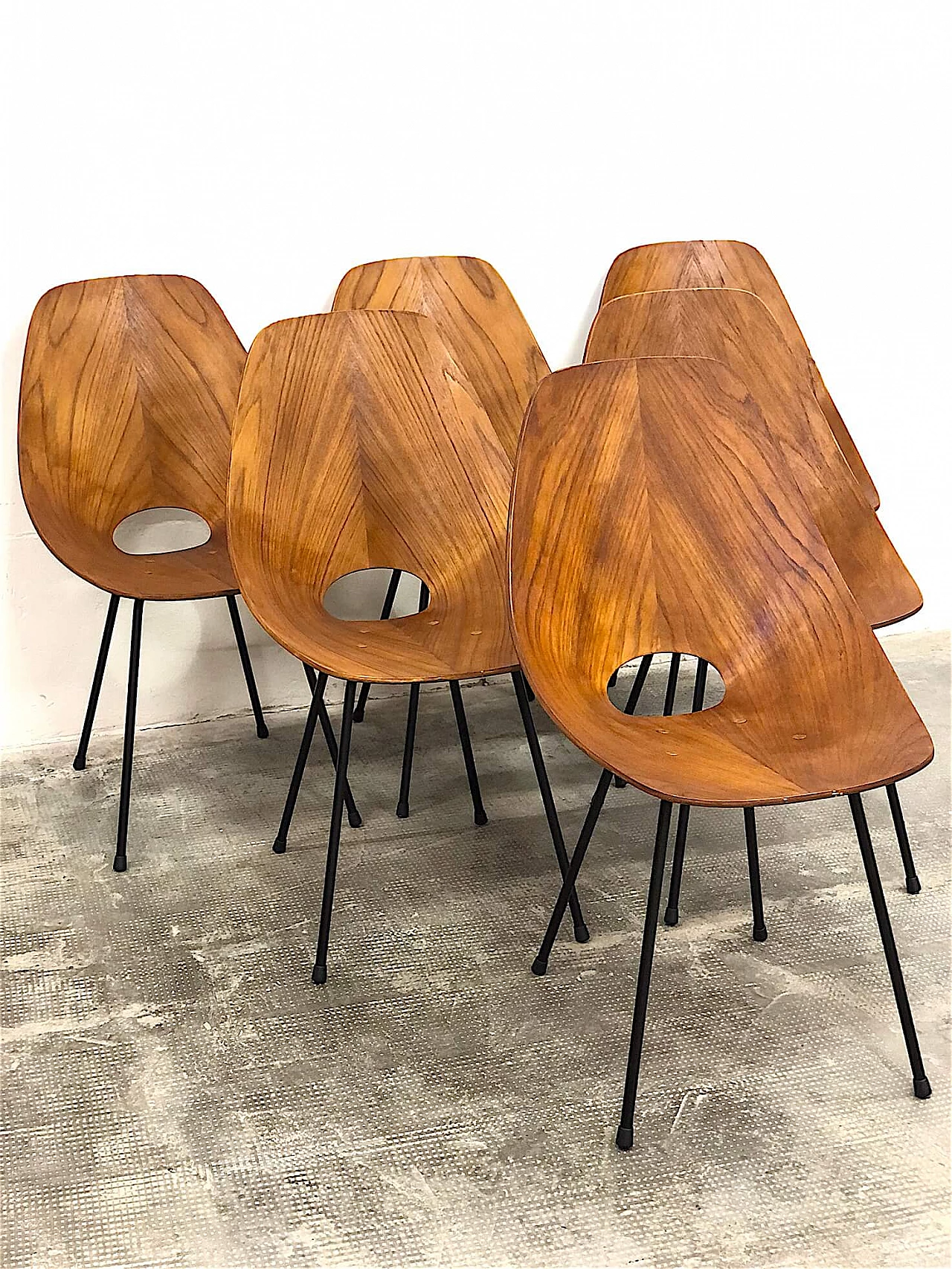 6 Bent plywood chairs by Vittorio Nobili, 1950s 9