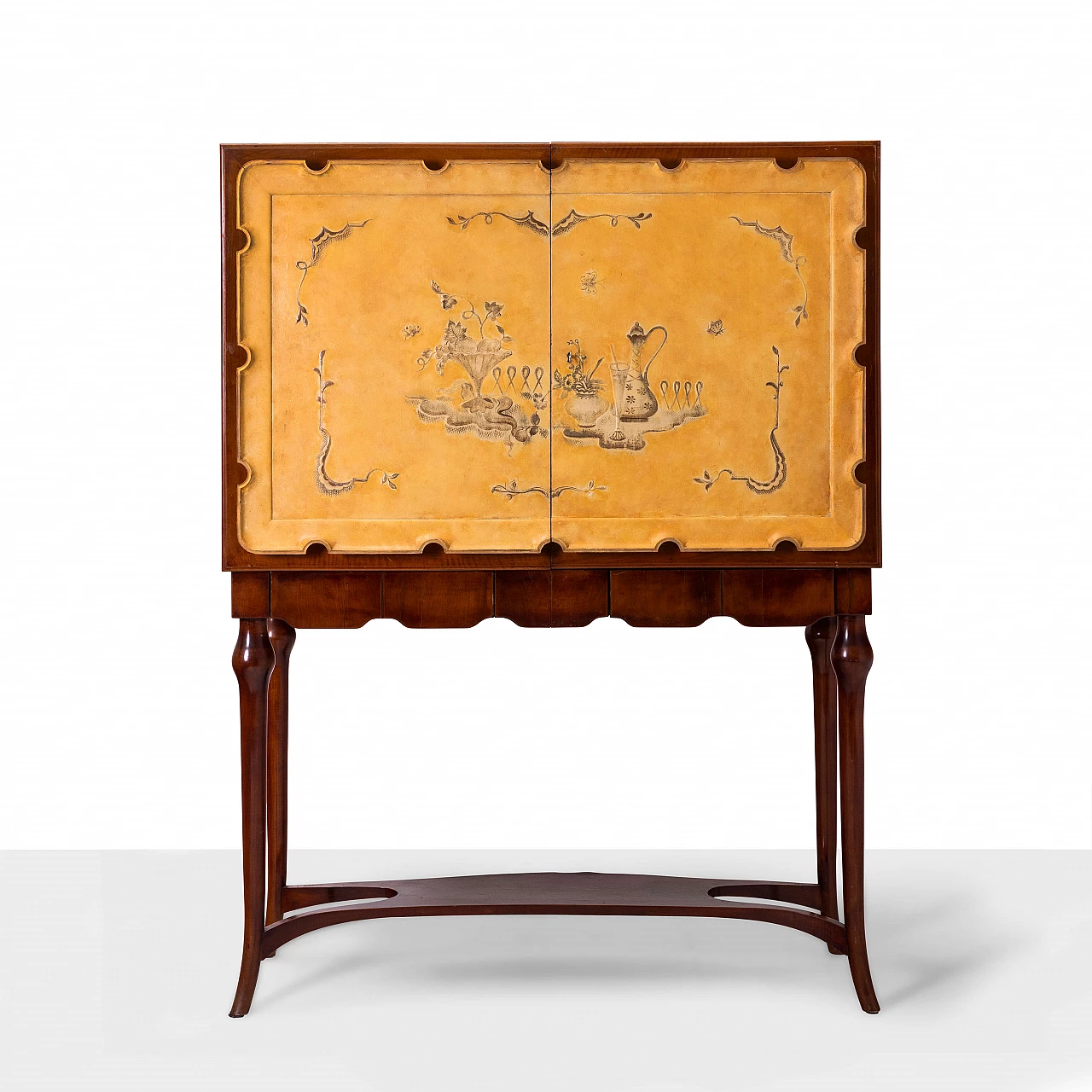 Mobile bar in legno decorato a smalto, anni '40 1