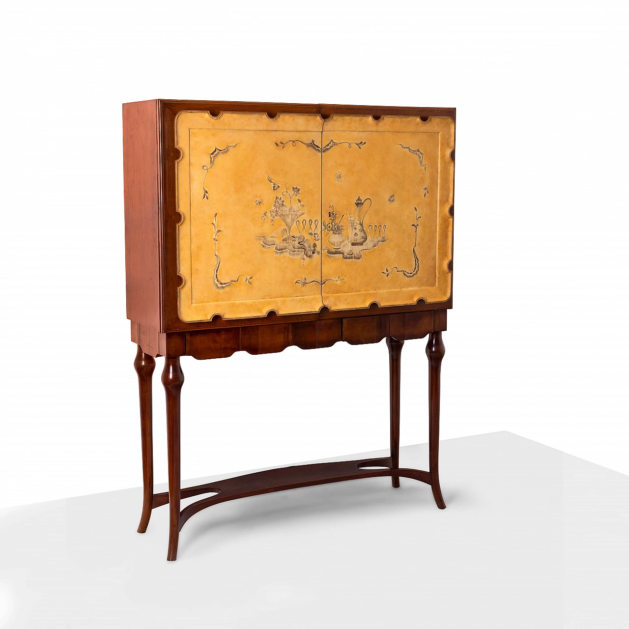 Mobile bar in legno decorato a smalto, anni '40 2