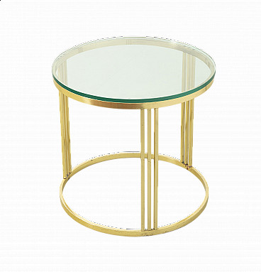 Round brass coffee table with glass top, 1970s