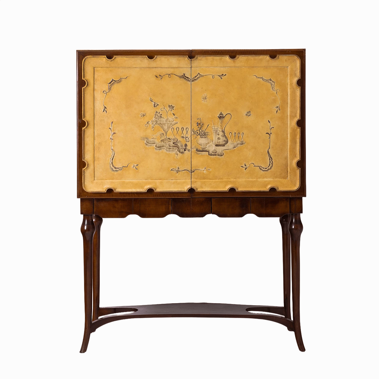 Mobile bar in legno decorato a smalto, anni '40 12