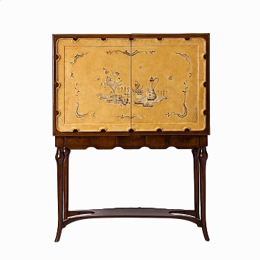 Mobile bar in legno decorato a smalto, anni '40