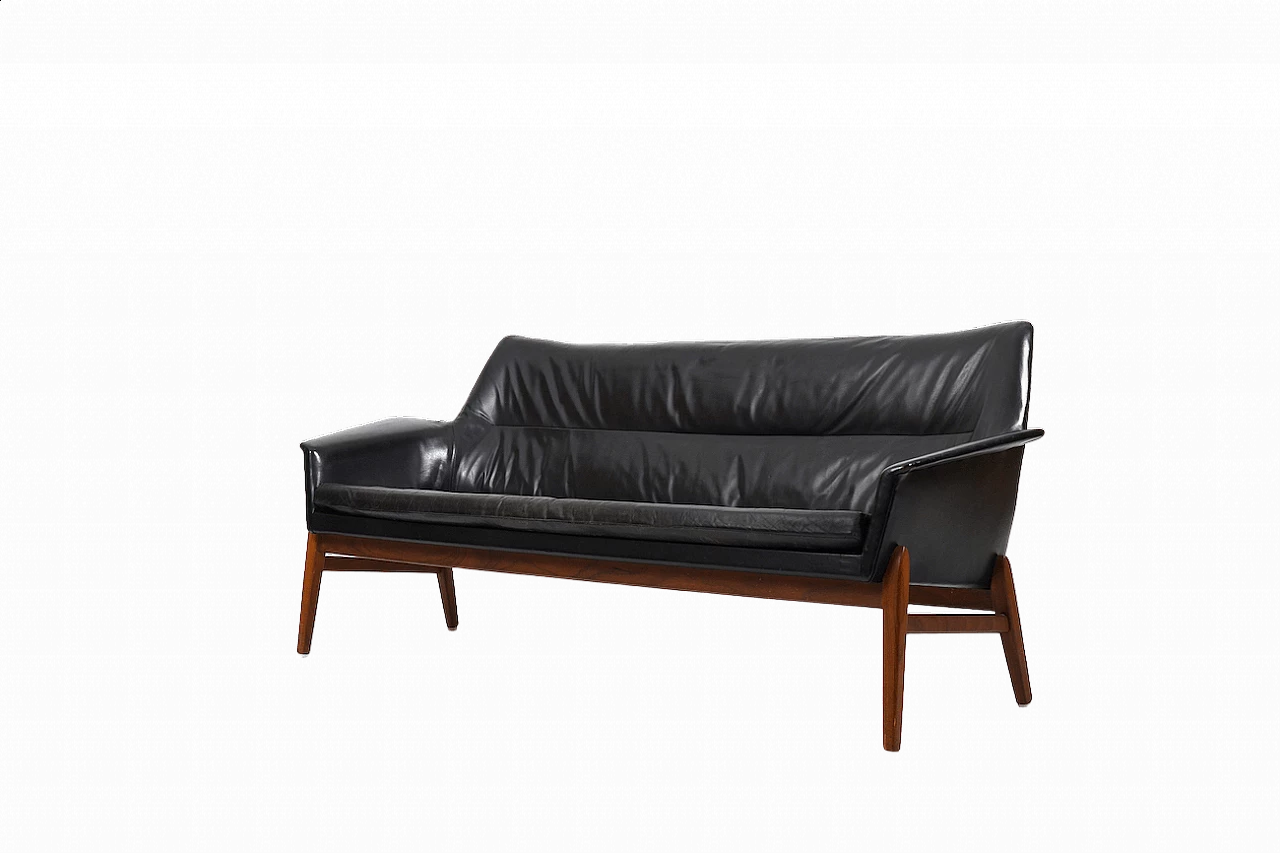 Divano Wing in pelle e teak di Ib Kofod-Larsen, anni '50 13