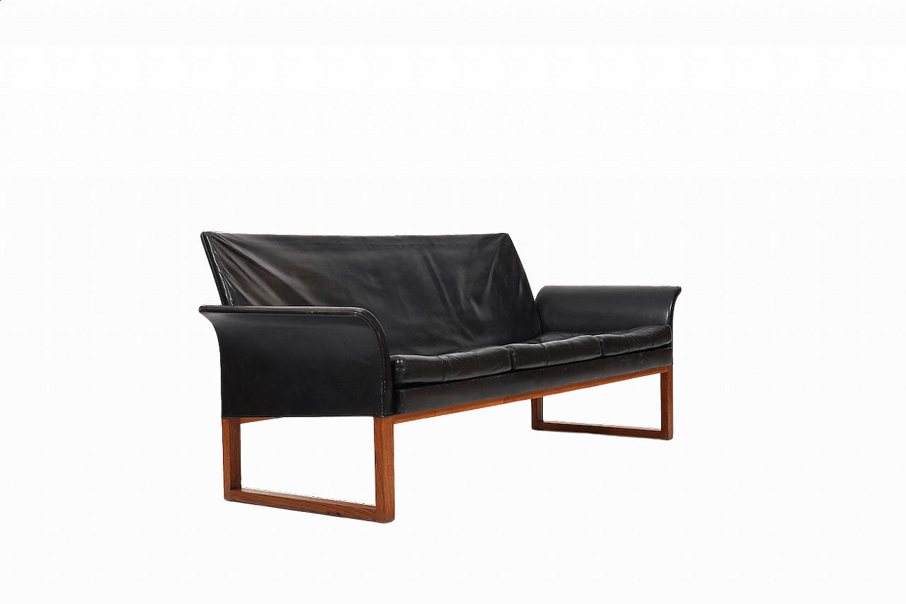 Divano in teak e pelle nera, anni '60 17