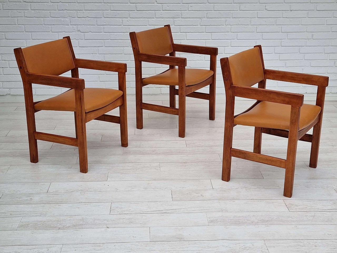 3 Leather armchairs by Wegner for Getama, 1960s 1