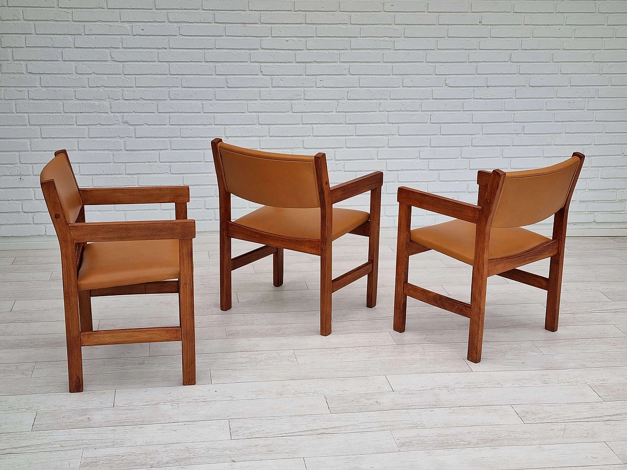3 Leather armchairs by Wegner for Getama, 1960s 6