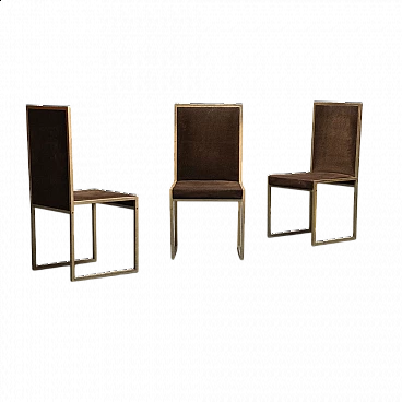 3 Chairs in gilded metal and alcantara, 1970s
