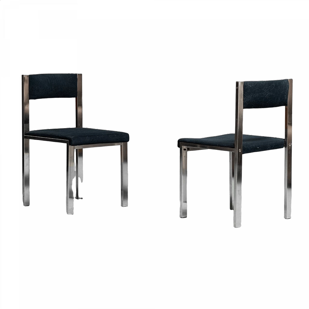 Pair of chromed metal and fabric chairs, 1970s 9