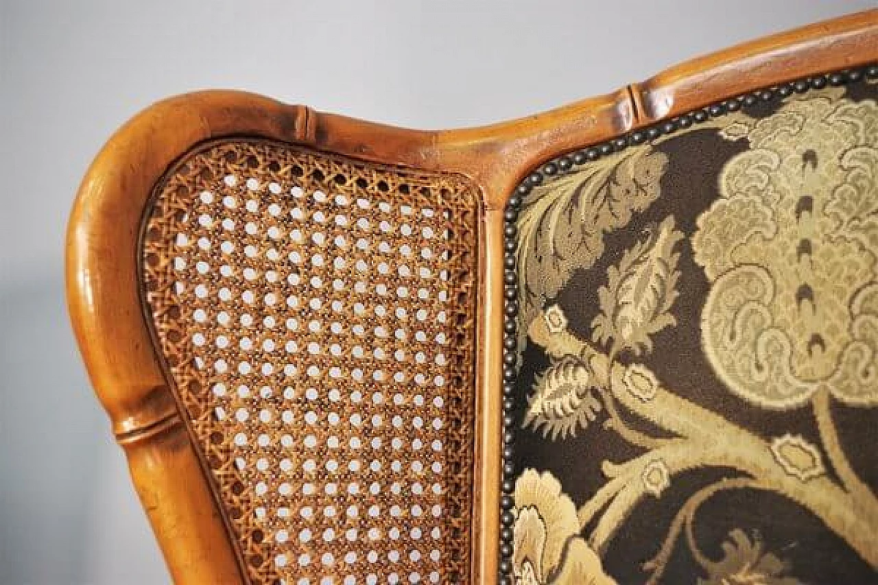 Divano e coppia di poltrone in bambù, vimini e tessuto, anni '80 6