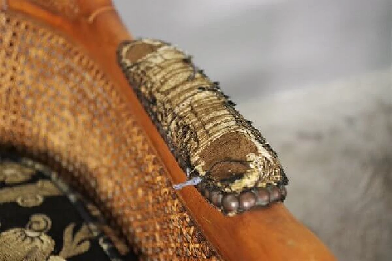 Divano e coppia di poltrone in bambù, vimini e tessuto, anni '80 18