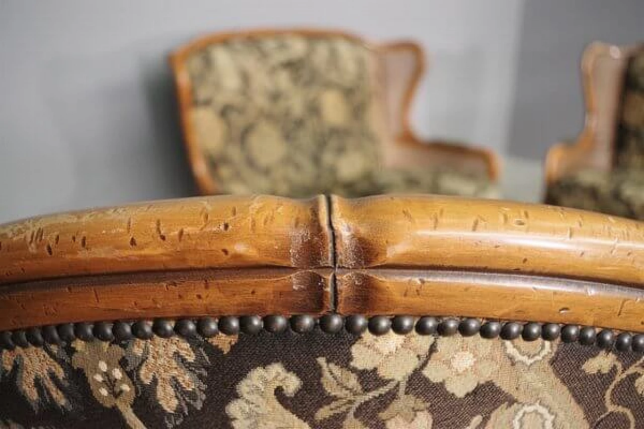 Divano e coppia di poltrone in bambù, vimini e tessuto, anni '80 19