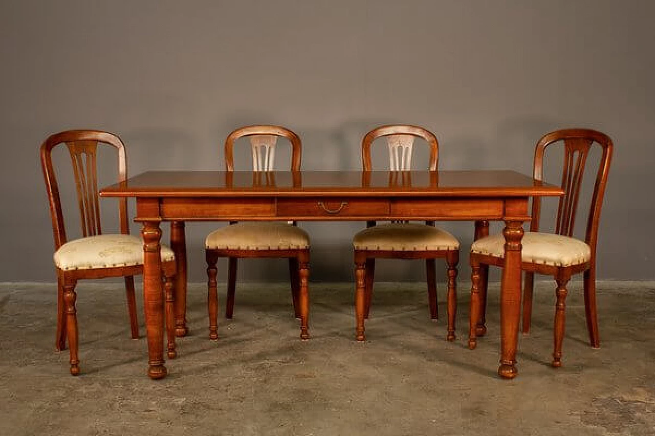 Cherry table with 4 upholstered chairs, 1980s 1